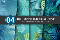 Teal Tropical Leaf Digital Paper Product Image 1