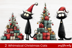 2 Whimsical Christmas Cats Clipart | Cute Holiday Cat PNG Product Image 1