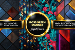 Moss Green Scarlet Digital Papers - 04 variations Product Image 1