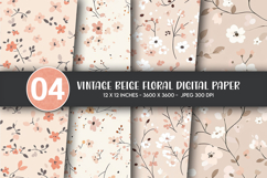 Vintage Beige Floral Digital Paper Product Image 1