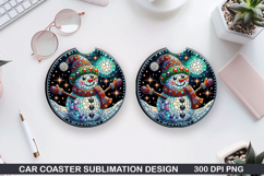 Snowman Car Coaster Sublimation|Christmas Coaster PNG Design Product Image 1
