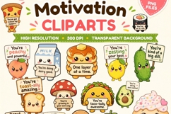 Cute Food Motivation Clipart | 19 PNG Kawaii Food Quotes Product Image 1