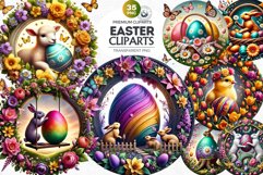 Round Easter clipart Set, Easter bunny, Easter eggs Product Image 1