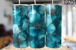 Teal Alcohol Ink Flower Tumbler Wrap -High Quality 300 Dpi Product Image 1