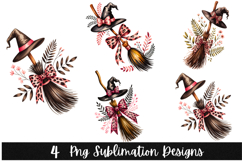 4 Halloween Witch Brom Clipart PNG | Spooky Season Png Product Image 1