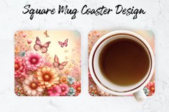 Flowers &amp; Butterfly Mug coaster | Coaster | Sublimation Product Image 1