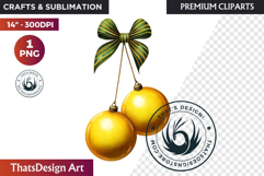 Christmas Baubles Clipart, Festive Holiday Ornaments PNG Product Image 1