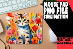 Sweet Cat Mouse Pad with Floral Design PNG Product Image 1