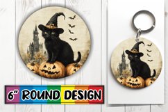 Halloween Black Cat Round Design for Sublimation Crafting Product Image 1