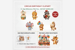 Circus Birthday Clipart PNG, Cute Carnival Animals Party Product Image 8