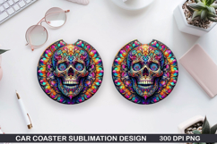 Skull Car coaster sublimation, Halloween Coaster PNG Product Image 1