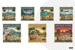 Old Summer Travel Postage Stamps Clipart Product Image 1