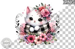 Cat With Flowers Sublimation - Clipart PNG Design Product Image 1