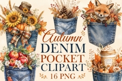 Autumn Denim Pocket Clipart Bundle | Fall Floral Pocket PNG Product Image 1