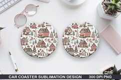 Cute House Car Coaster Sublimation | Christmas Coaster PNG Product Image 1