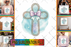 Vibrant TOTE BAG Gift PNG, Cross and Bow Product Image 1