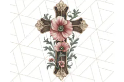 Faith Cross PNG with Flowers, Watercolor Religious Art Print Product Image 3