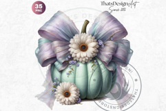 Floral Dreamy Pastel coquette pumpkins with bow PNG Cliparts Product Image 10