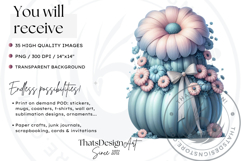 Floral Dreamy Pastel coquette pumpkins with bow PNG Cliparts Product Image 2