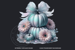 Floral Dreamy Pastel coquette pumpkins with bow PNG Cliparts Product Image 3