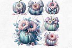 Floral Dreamy Pastel coquette pumpkins with bow PNG Cliparts Product Image 4