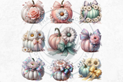 Floral Dreamy Pastel coquette pumpkins with bow PNG Cliparts Product Image 5
