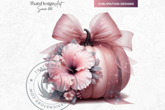 Floral Dreamy Pastel coquette pumpkins with bow PNG Cliparts Product Image 6