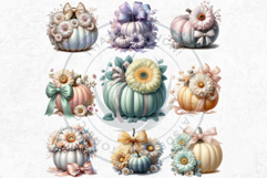 Floral Dreamy Pastel coquette pumpkins with bow PNG Cliparts Product Image 7