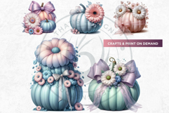 Floral Dreamy Pastel coquette pumpkins with bow PNG Cliparts Product Image 9