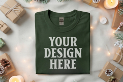 Gildan 5000 Forest Green Folded Christmas Mockup, G5000 mock Product Image 1