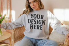 Ash Gildan 18000 Crewnwck Sweatshirt Mockup, gildan 18000 Product Image 1