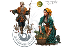 Medieval Peasants PNG Clipart, Fantasy Villagers, Historical Product Image 10