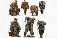 Medieval Peasants PNG Clipart, Fantasy Villagers, Historical Product Image 7