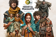 Medieval Peasants PNG Clipart, Fantasy Villagers, Historical Product Image 1