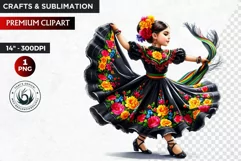 Cute Mexican girl clipart,cinco de Mayo girl,mexican dancer Product Image 1