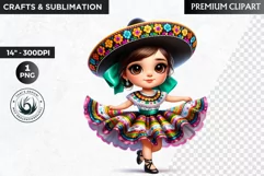 Cute Mexican ballerina clipart, cinco de Mayo girl clipart Product Image 1