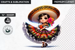 Cute Mexican ballerina clipart, cinco de Mayo girl clipart Product Image 1