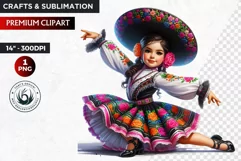 Cute Mexican girl clipart,cinco de Mayo girl,mexican dancer Product Image 1