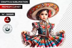 Cute Mexican girl clipart,cinco de Mayo girl,mexican dancer Product Image 1