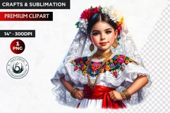 Cute Mexican girl clipart,cinco de Mayo girl,mexican dancer Product Image 1