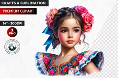 Cute Mexican girl clipart,cinco de Mayo girl,mexican dancer Product Image 1