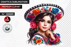 Cute Mexican girl clipart,cinco de Mayo girl,mexican dancer Product Image 1