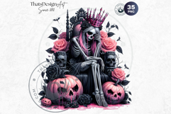 Pink &amp; Black Gothic Halloween Skeletons Clipart PNG, Skulls Product Image 10