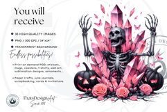 Pink &amp; Black Gothic Halloween Skeletons Clipart PNG, Skulls Product Image 2