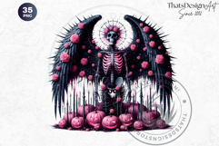 Pink &amp; Black Gothic Halloween Skeletons Clipart PNG, Skulls Product Image 4