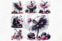 Pink &amp; Black Gothic Halloween Skeletons Clipart PNG, Skulls Product Image 9