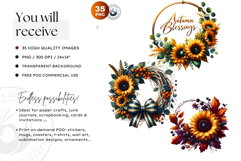 Sunflower Autumn Wreaths - Rustic Farmhouse Harvest PNG Product Image 2