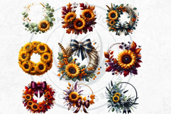 Sunflower Autumn Wreaths - Rustic Farmhouse Harvest PNG Product Image 4