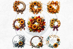 Sunflower Autumn Wreaths - Rustic Farmhouse Harvest PNG Product Image 5