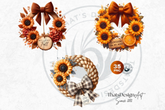 Sunflower Autumn Wreaths - Rustic Farmhouse Harvest PNG Product Image 8